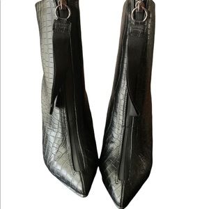 NWB Black Lace-Up Croc Booties